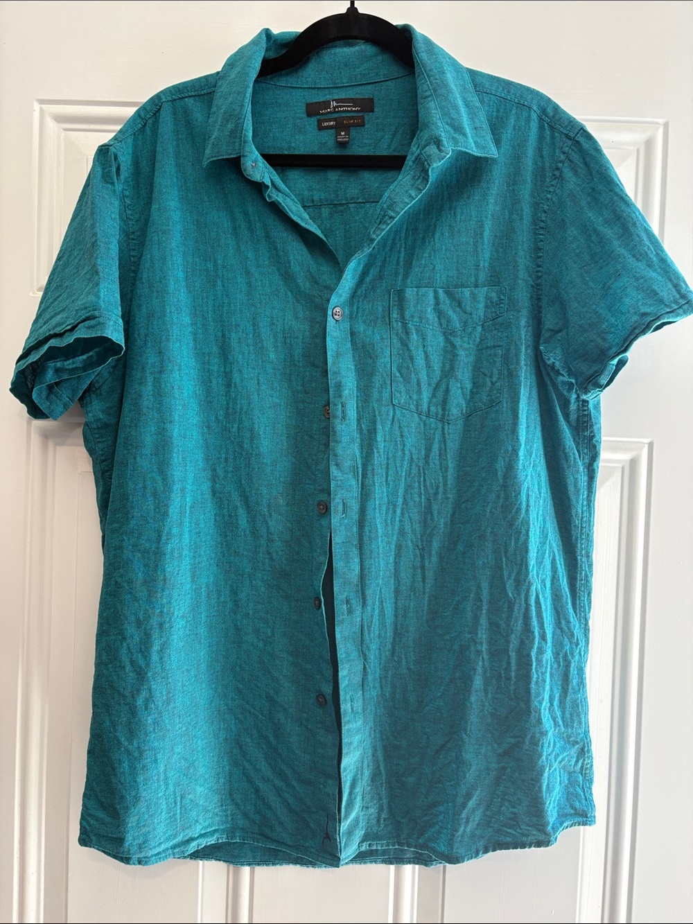 Marc Anthony Teal Short-Sleeve Button-Down Shirt
